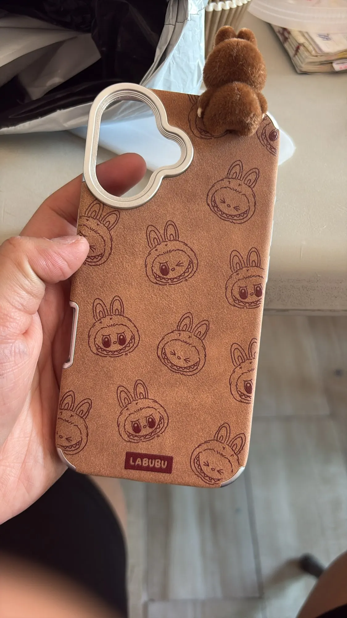 Silicone Suede Labubu Phone Case For Iphone 11 12 13 14 15 16pro Max Plus 16pro 15pro Diy Soft Brown Cover Coque Fall Prevention photo review