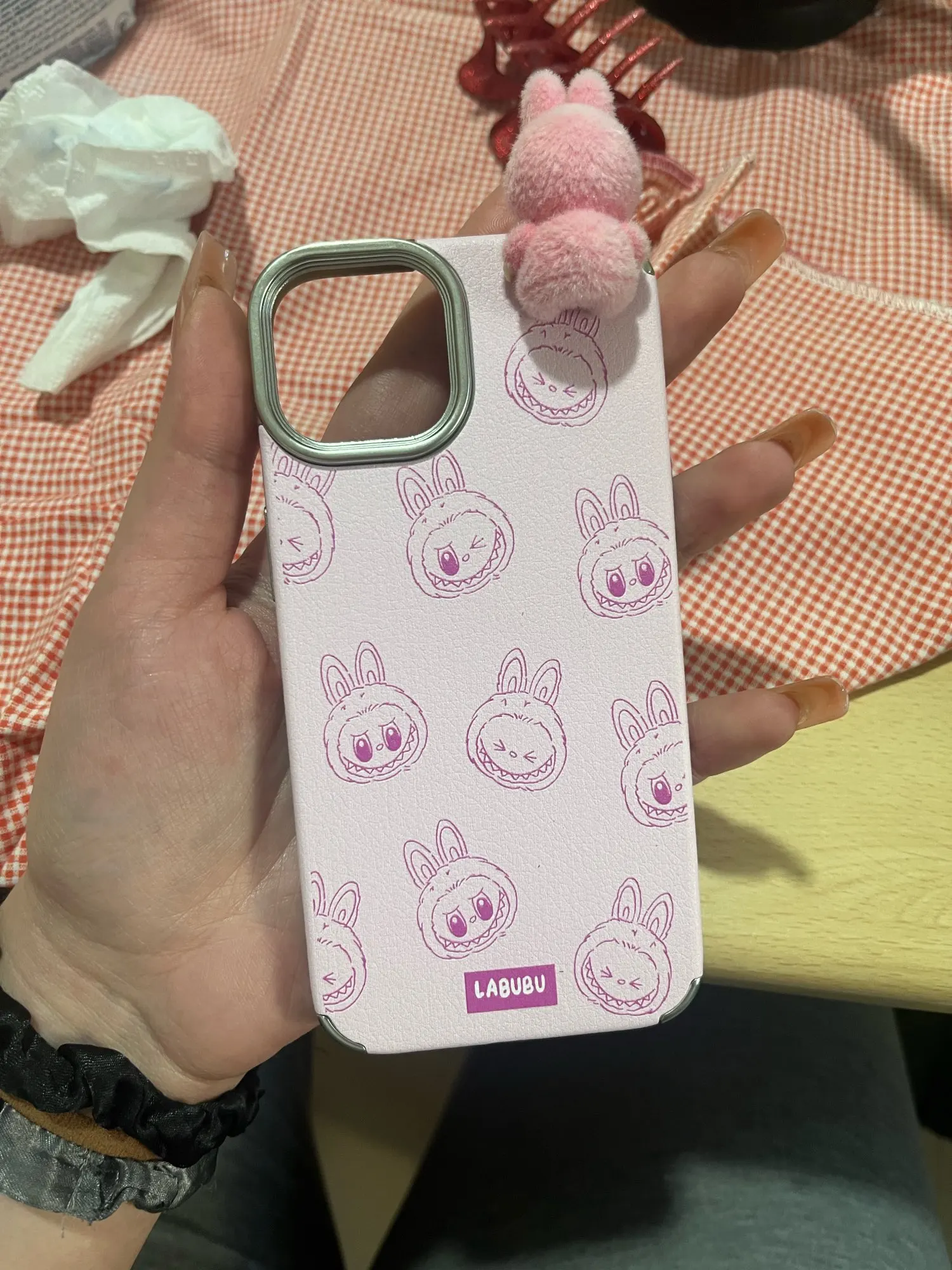 Silicone Suede Labubu Phone Case For Iphone 11 12 13 14 15 16pro Max Plus 16pro 15pro Diy Soft Brown Cover Coque Fall Prevention photo review