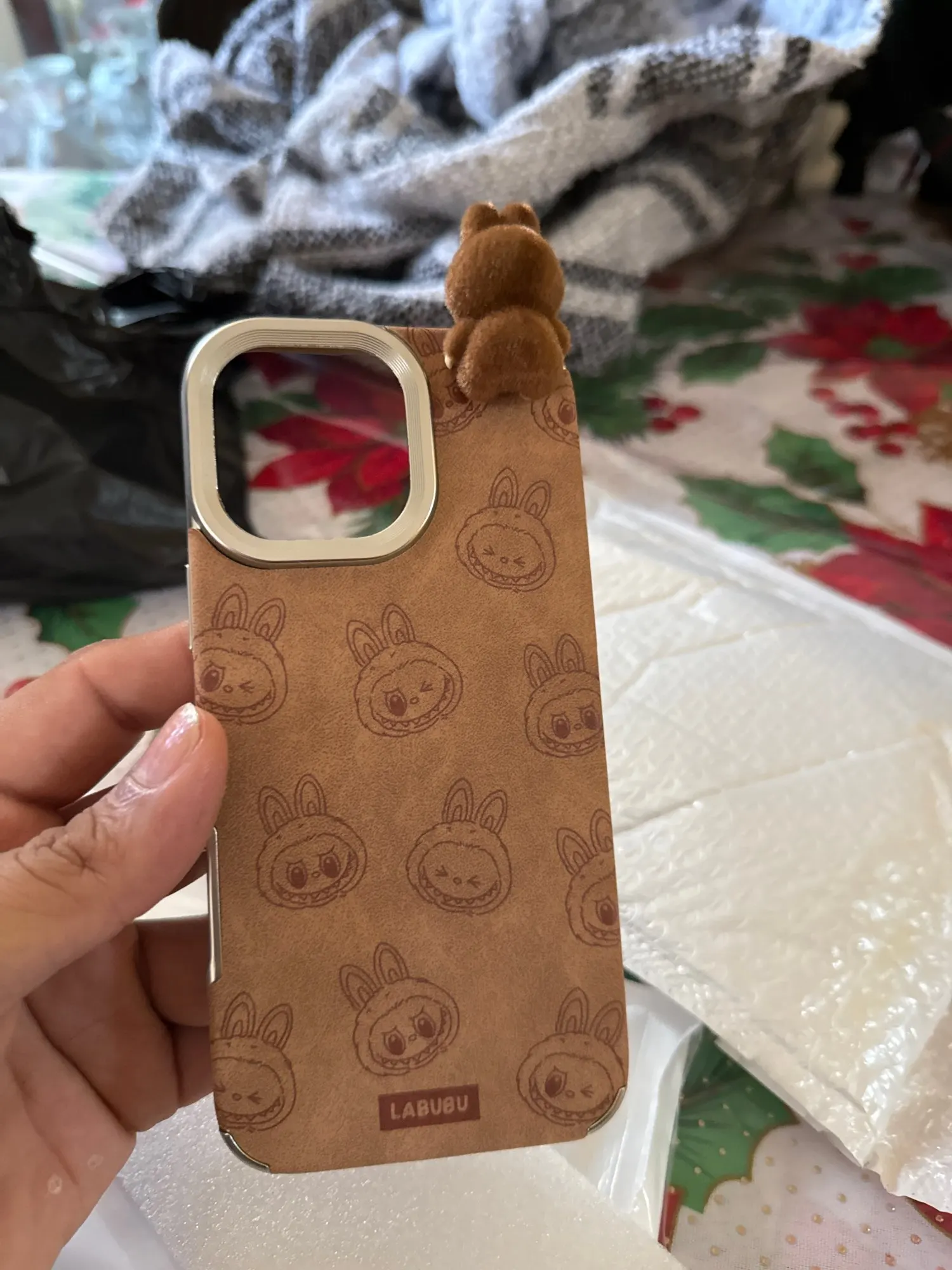 Silicone Suede Labubu Phone Case For Iphone 11 12 13 14 15 16pro Max Plus 16pro 15pro Diy Soft Brown Cover Coque Fall Prevention photo review