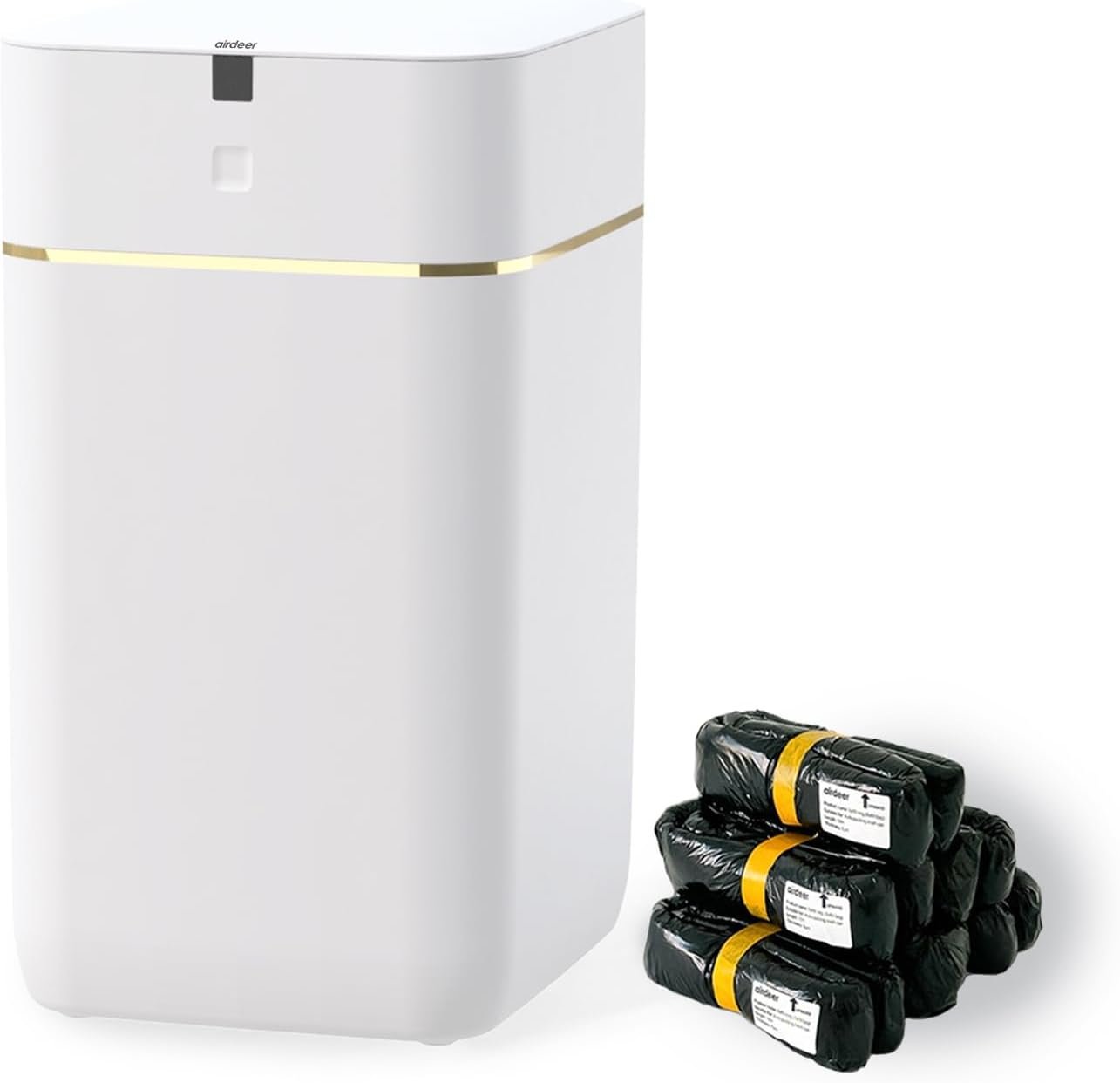 Automatic Trash Can. 4 Gallon Self Sealing and Self-Changing Smart Trash Can. Motion Sensor. Touchless Garbage can with lid for Kitchen Bathroom Office. 6 Refill Rings(A1. Golden line)