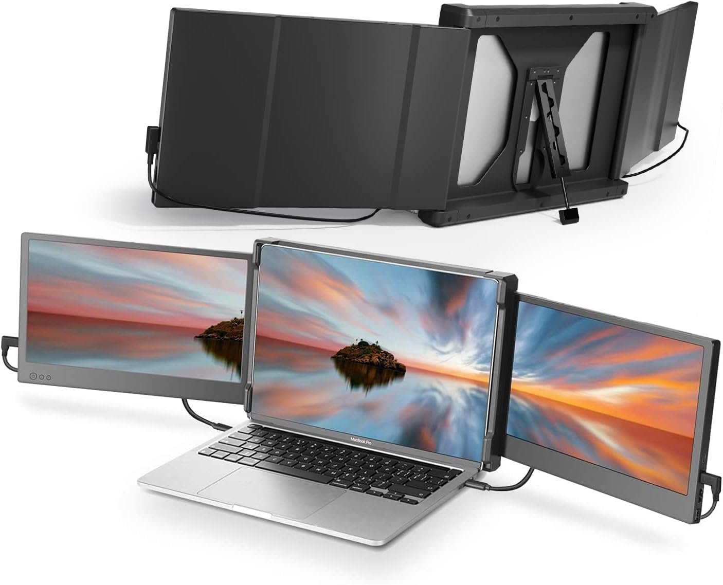 Teamgee Portable Monitor for Laptop. 12 Full HD IPS Display. Dual Triple Monitor Screen Extender. HDMI/USB-A/Type-C Plug and Play for Windows. Chrome & Mac. Work with 13-16 Laptops