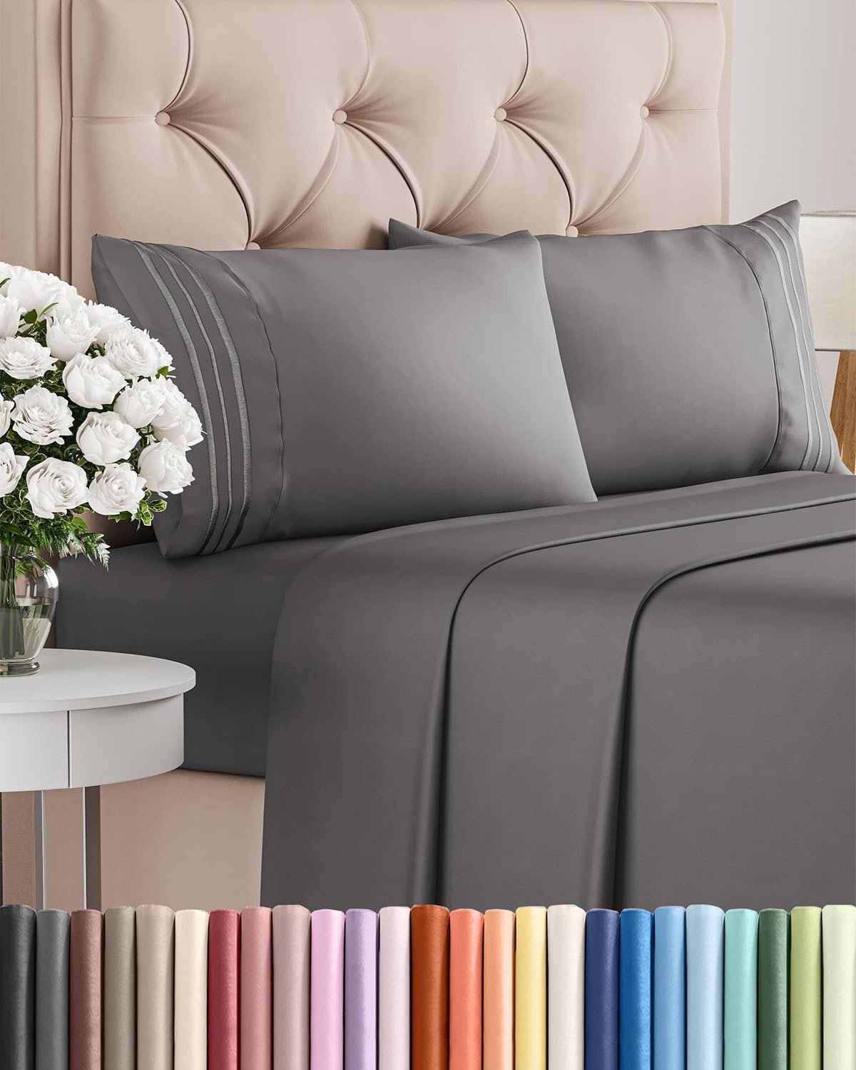 Queen Size 4 Piece Sheet Set - Comfy Breathable & Cooling Bed Sheets Set - Hotel Luxury Bedding for Women. Men. Kids. Teens. Boys & Girls - Deep Pockets. Soft and Wrinkle Free - Oeko-Tex - Dark Grey