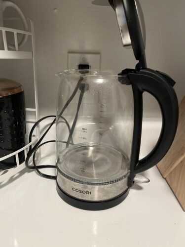 Cosori Electric Kettle. No Plastic Contact With Water. Wide Mouth For Easy Cleaning. Auto Shut Off. 1.7L Tea Kettle & Hot Water Boiler. Water Heater & Teapot. Borosilicate Glass. Black. 1500W photo review