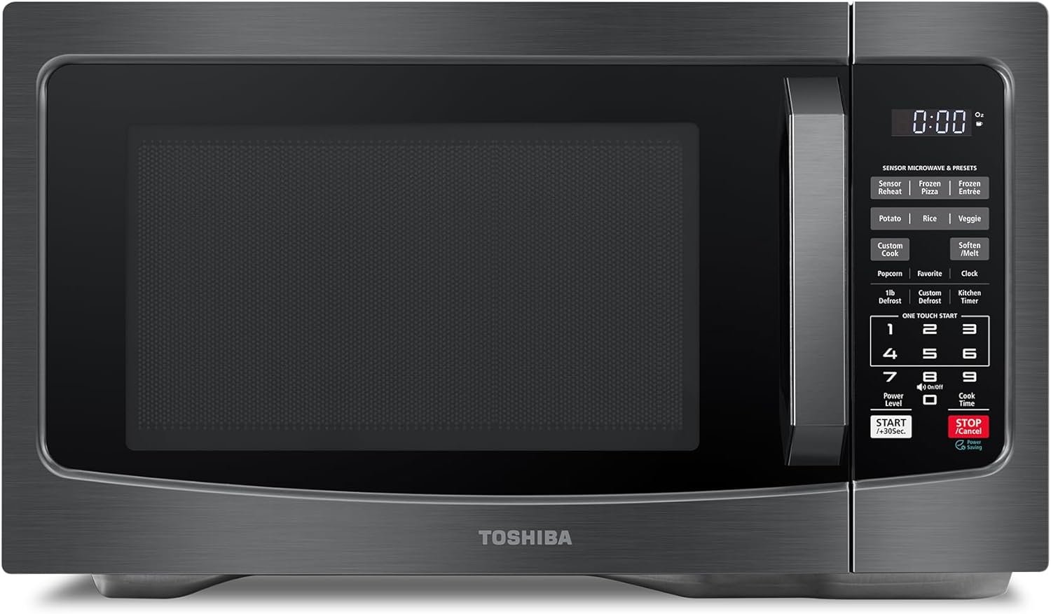 TOSHIBA EM131A5C-BS Countertop Microwave Ovens 1.2 Cu Ft. 12.4 Removable Turntable Smart Humidity Sensor 12 Auto Menus Mute Function ECO Mode Easy Clean Interior Black Color 1000W