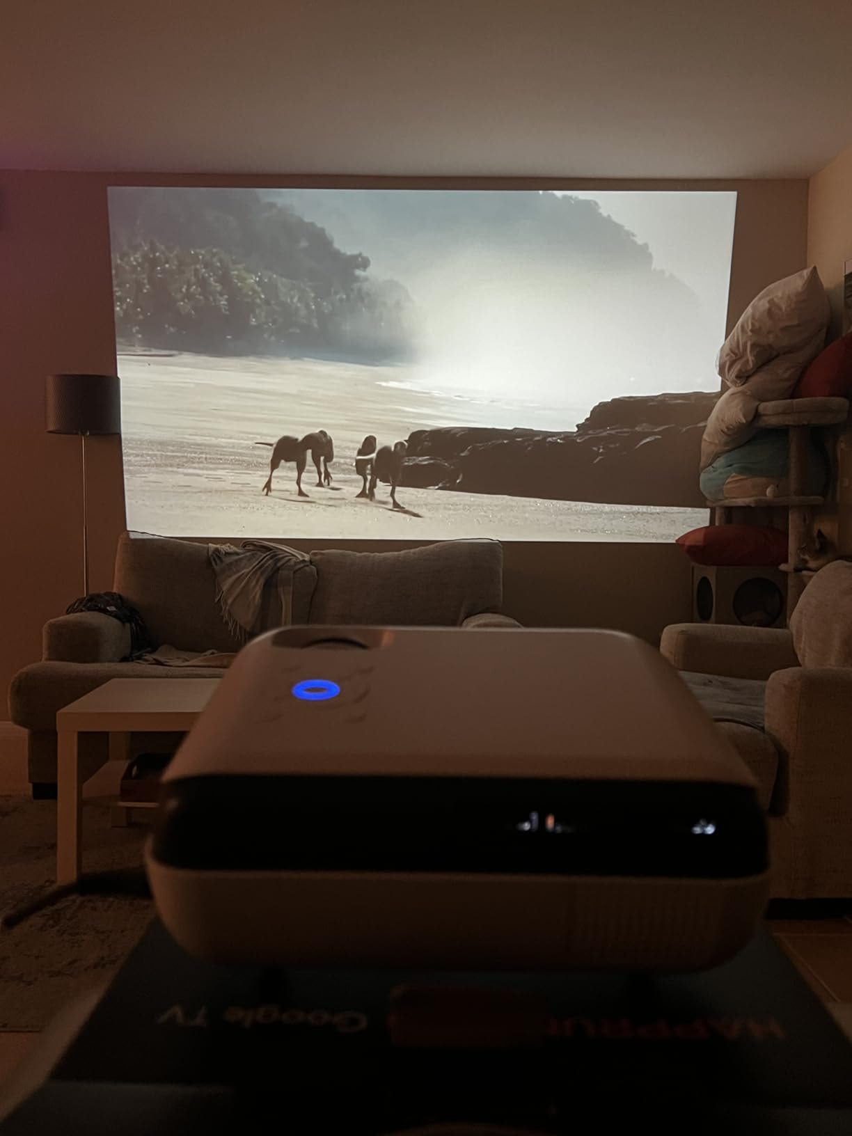 Official Licensed Google TV Smart Projector. HAPPRUN 4K UHD Home Theater with Dolby Sound. Wi-Fi & Bluetooth. Built-in Streaming Apps. Compatible with Games Consoles & Smartphone. Indoor & Outdoor Use photo review