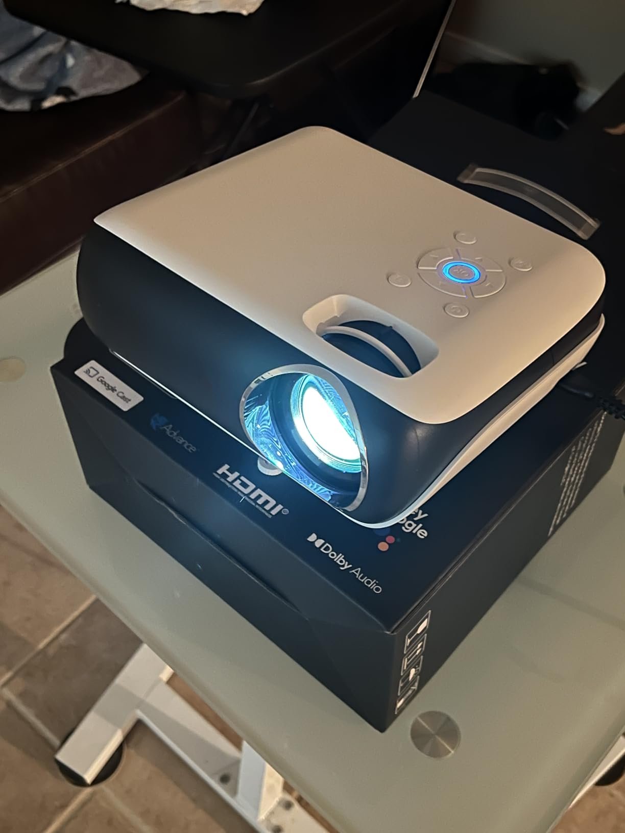 Official Licensed Google TV Smart Projector. HAPPRUN 4K UHD Home Theater with Dolby Sound. Wi-Fi & Bluetooth. Built-in Streaming Apps. Compatible with Games Consoles & Smartphone. Indoor & Outdoor Use photo review
