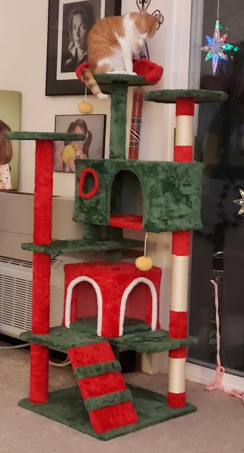 Yaheetech 54in Cat Tree. Multi-Level Cat Tower with Spacious Kitten-ear Perch. 2 Cozy Caves. Scratching Posts. Climbing Ladder. 2 Plush Balls. Durable Pet House Furniture for Indoor Kittens. Dark Gray photo review