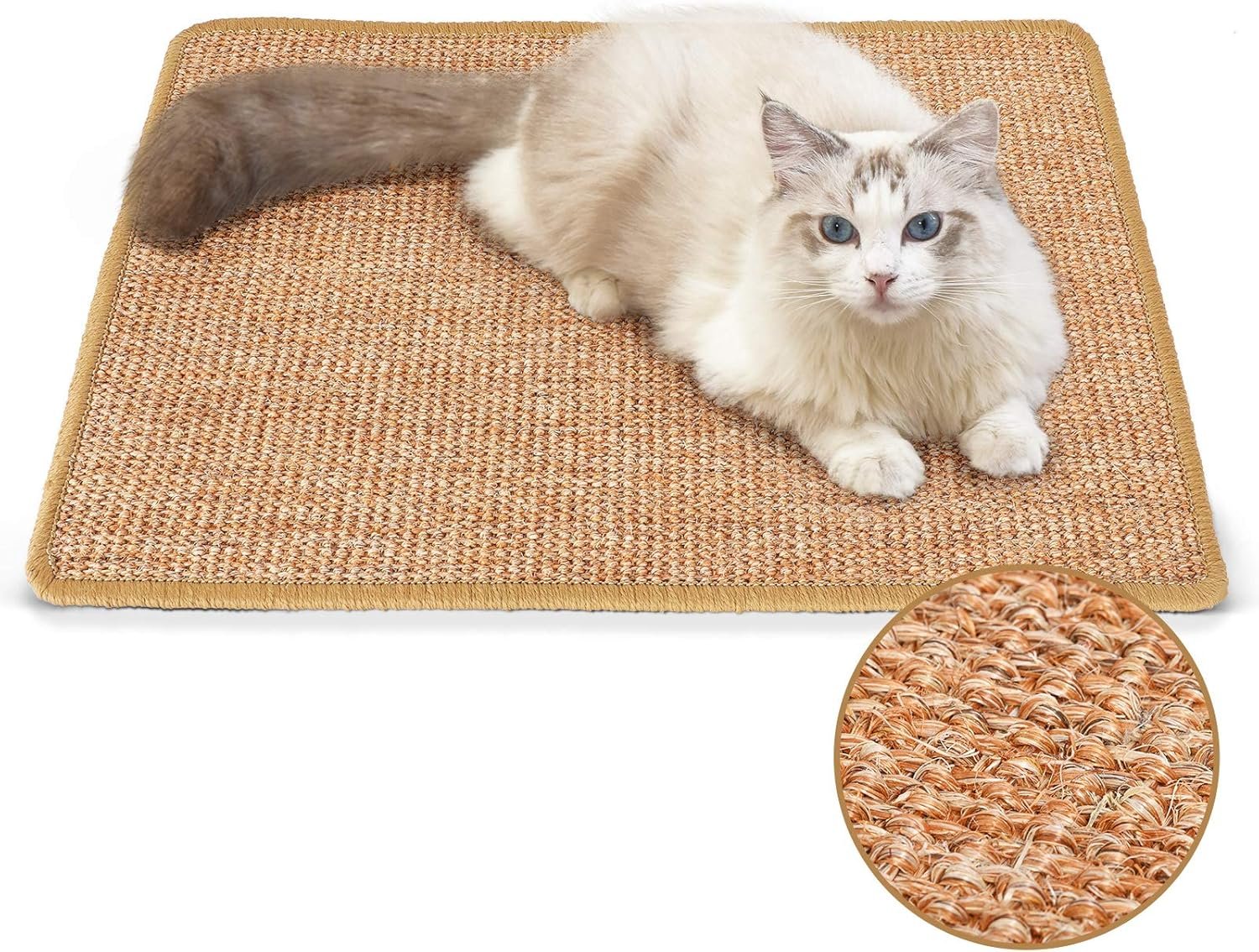 FUKUMARU Cat Scratcher Mat. 23.6 X 15.7 Inch Natural Sisal Cat Scratch Mats. Horizontal Cat Floor Scratching Pad Rug with Sticky Tapes. Protect Couch and Carpets